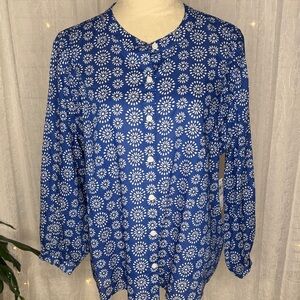 Style & Co. Navy and White Daisy Print Blouse